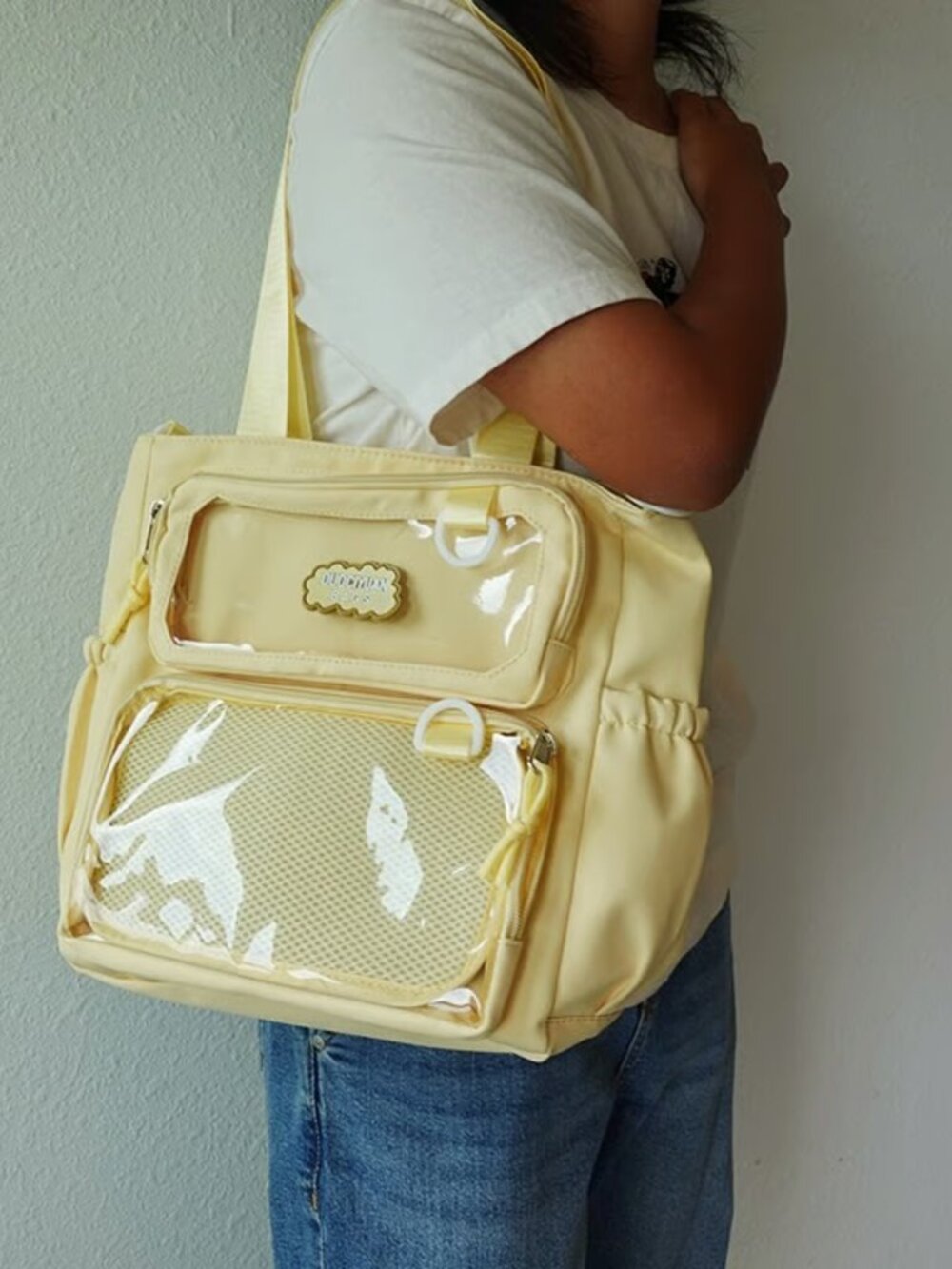 Yellow Kawaii Ita Bag Crossbody Tote Y2K Anime Pin Display Shoulder Bag Itabag